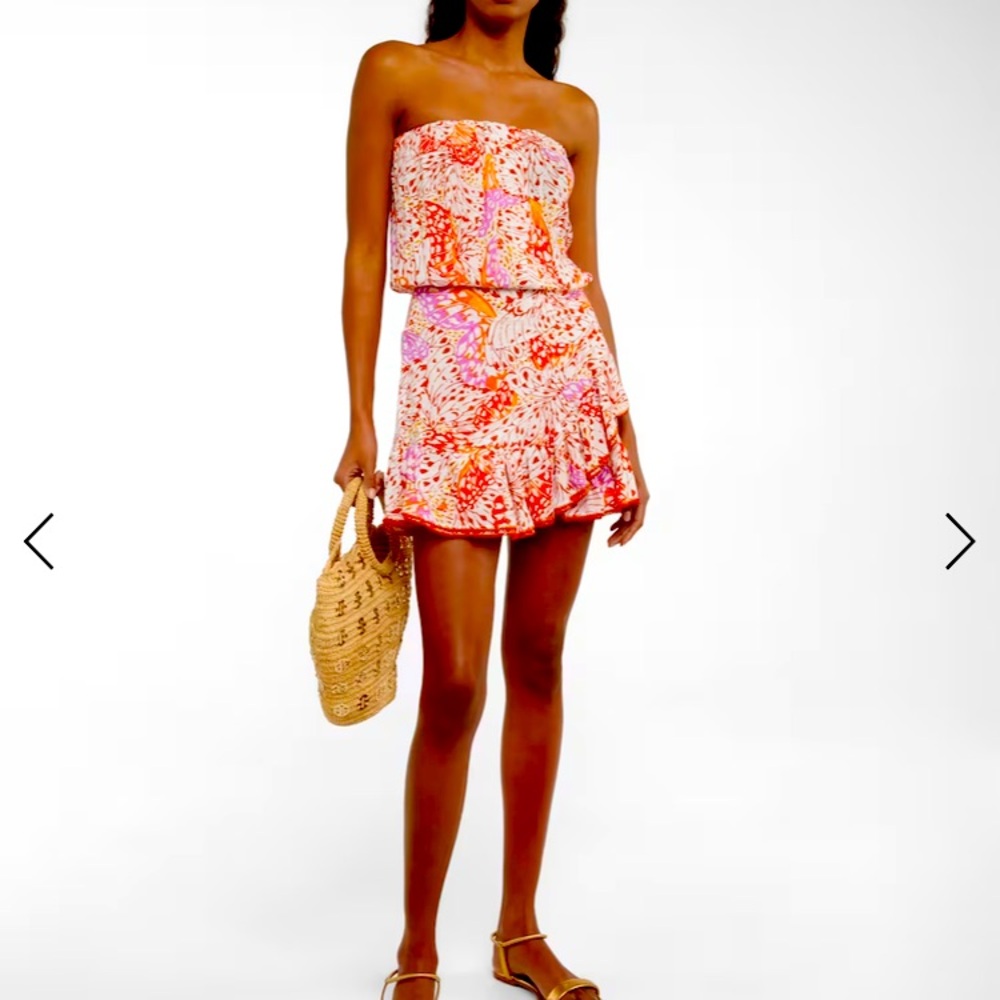 Poupette St. Barth Strapless Dress in Pink and Orange